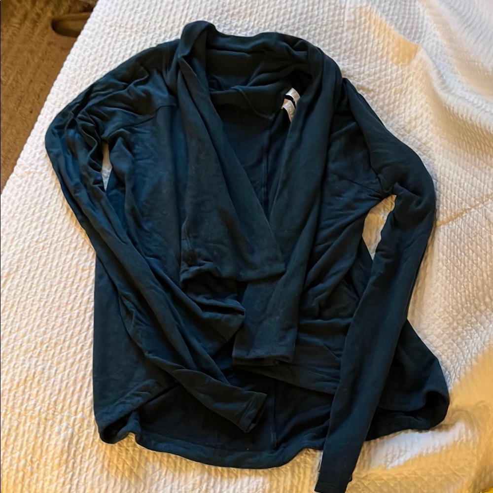 Draped soft, stretchy heather blue yoga cardigan